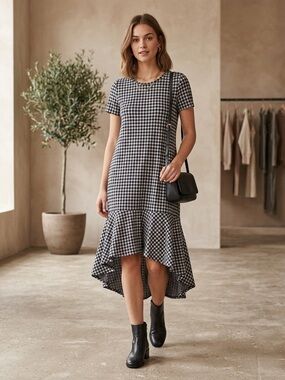 Zara Trafaluc Gingham high low Midi Tee Dress M